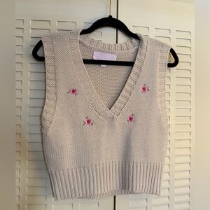 Emma Rose x Beginning Boutique Floral Knit Sweater Vest Cream | Size 8